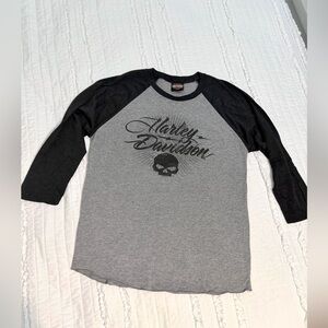 Harley Davidson 3/4 length slub tshirt women’s size small tee skull Indiana